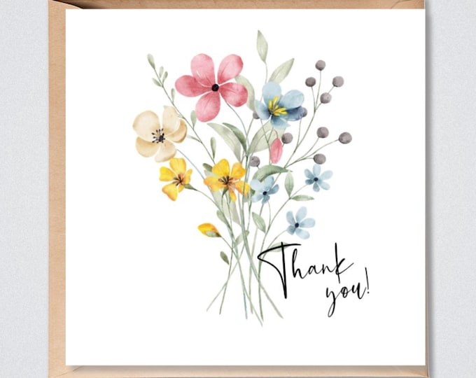 Thank You Card, Meadow Flowers Bouquet