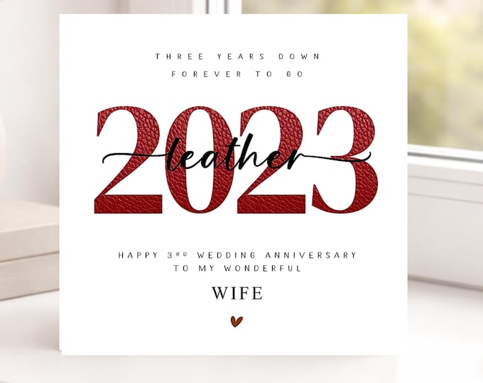 3rd Wedding Anniversary Card, Leather 2023, Him Her