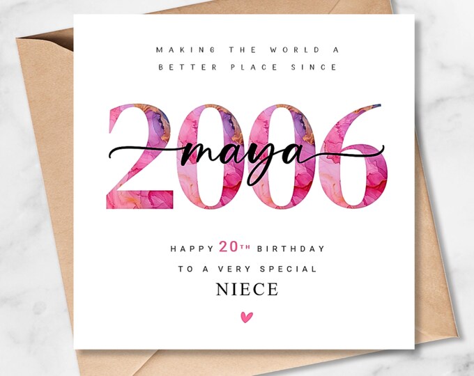 Personalised 20th Birthday Card, Niece, Daughter, Granddaughter Sister Her