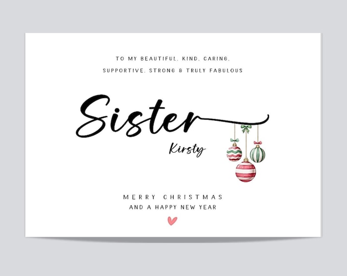 Personalised Sister Christmas Card - Square or Large A5 card