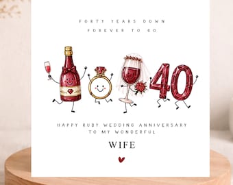 40th Wedding Anniversary Card, Ruby Milestone, Wife Husband Him Her Couple