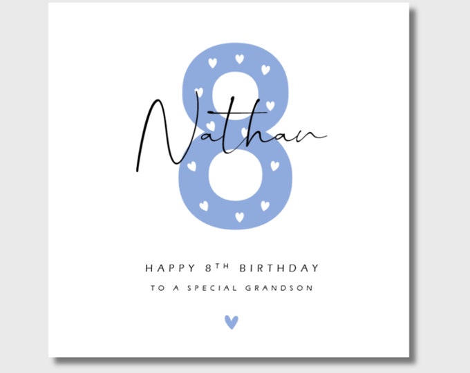 Personalised 8th Birthday Card Blue Number Boy Girl