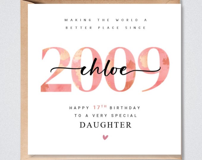 17th Birthday Card Personalised, Daughter, Granddaughter Sister Niece Her 2009