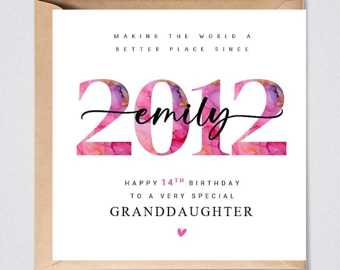 14th Birthday Card, Personalised 2012, Daughter Granddaughter Sister, Her