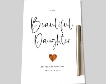 Wedding Day Card Beautiful Daughter Personalised Large A5 Wedding Card Copper Heart