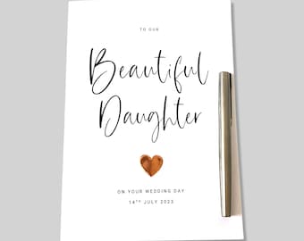 Wedding Day Card Beautiful Daughter Personalised Large A5 Wedding Card Copper Heart