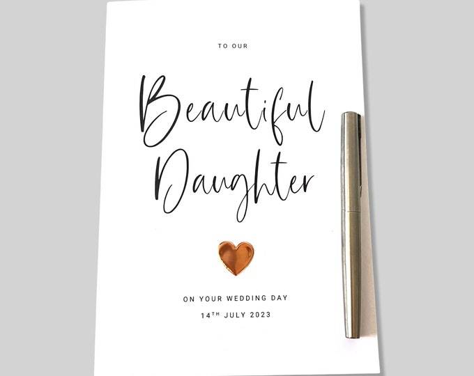 Wedding Day Card Beautiful Daughter Personalised Large A5 Wedding Card Copper Heart