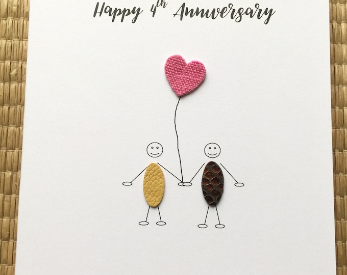 4th Wedding Anniversary Card Personalised Linen Anniversary Card Husband Wife Him Her Couple Little People
