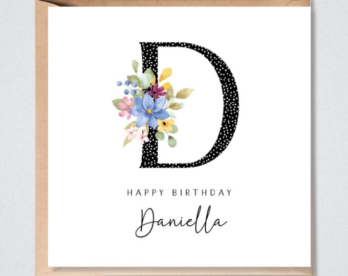 Personalised Birthday Card, Initial Name, for Her, Meadow Flowers