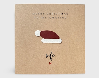 Wife Christmas Card Leather Santa Hat