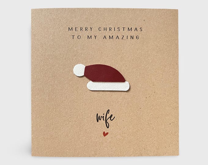 Wife Christmas Card Leather Santa Hat