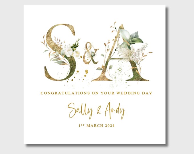 Personalised Wedding Day Card, Golden Floral