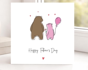 Fathers Day Card, Brown Papa and Pink Child Bear, from Daughter