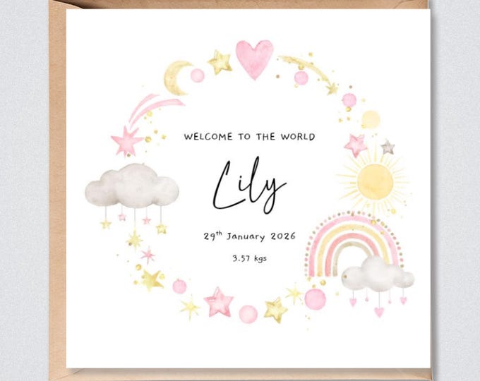 New Baby Girl Card Personalised, Welcome to the World