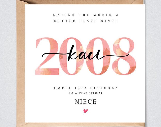Personalised 18th Birthday Card, 2008 Daughter Granddaughter Niece