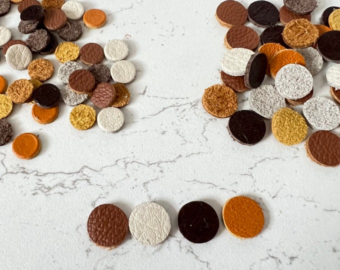 8mm, 10mm Leather Circles 48 pcs Browns Cream Mustard Disc Blanks Shapes