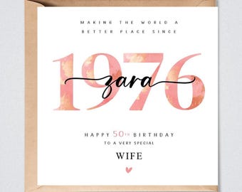 Personalised 50th Birthday Card, 1976, Sister, Daughter, Wife