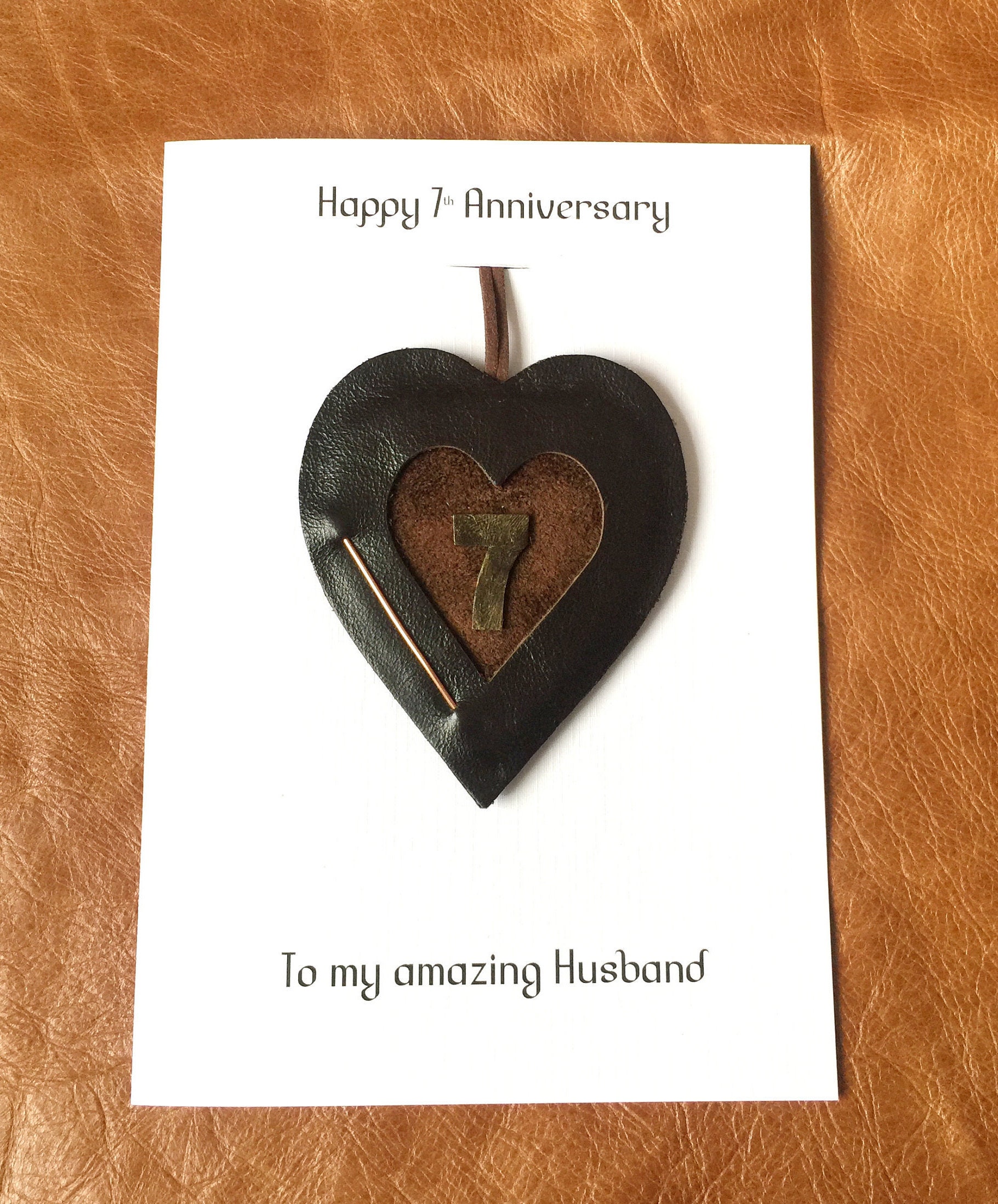 7th Wedding Anniversary Gifts 7th Wedding Anniversary Card Leather Heart Copper Handmade