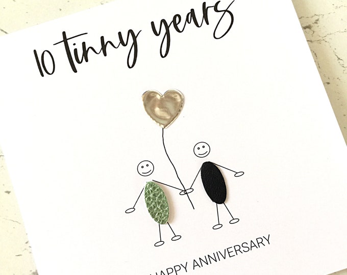 10th Wedding Anniversary Card Tin Anniversary Card Him Her Husband Wife Stick Couple