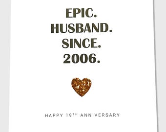 19th Wedding Anniversary Card Bronze Anniversary Epic Wife Husband Him Her Couple