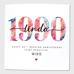 Carte personnalisée pour 35e anniversaire de mariage Corail anniversaire femme mari lui elle