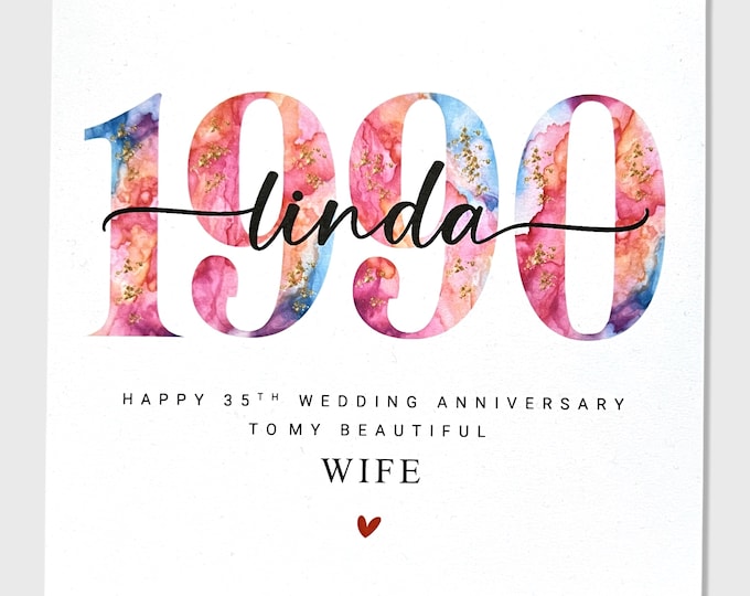 Personalised 35th Wedding Anniversary Card Coral Anniversary Wife Husband Him Her