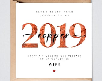 7th Wedding Anniversary Card, 2019 Copper, Him Her