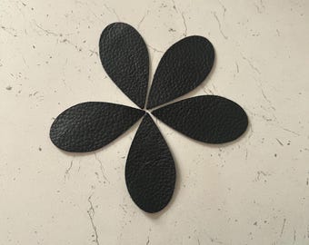 Black Leather Teardrop Shapes Die Cut Blanks for Earrings 5 Pairs 10 Pieces