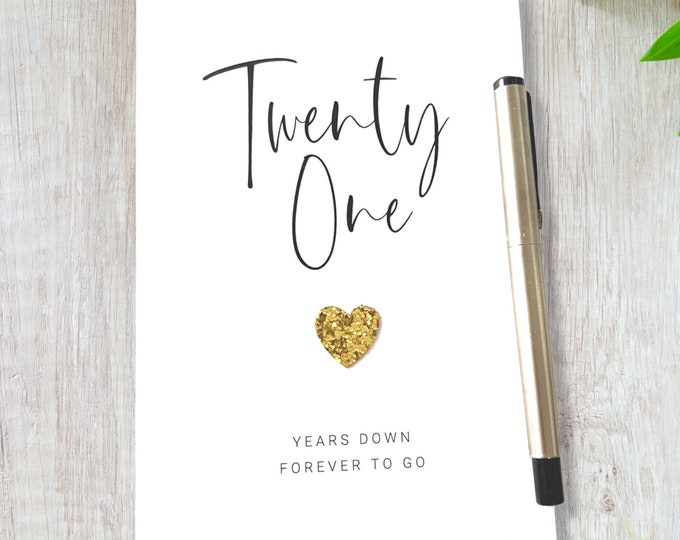 21st Wedding Anniversary Card Brass Anniversary 21 Years Down Wife Husband Him Her