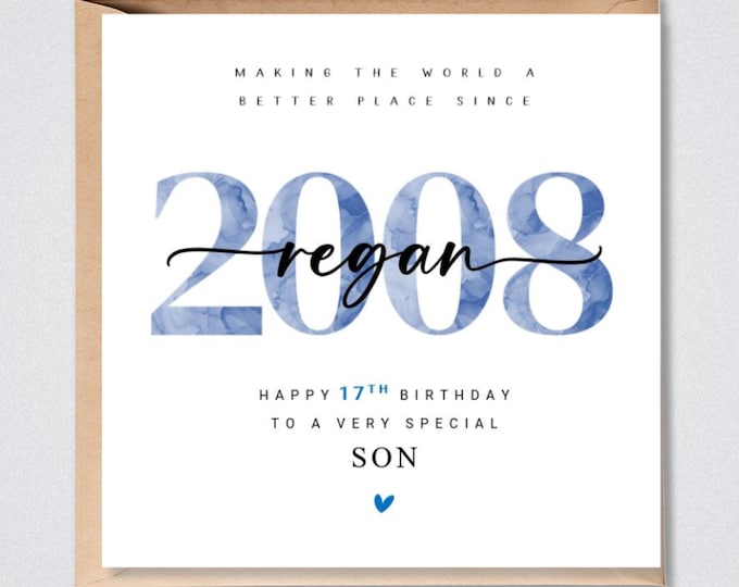 Personalised 17th Birthday Card, 2008, Son, Grandson, Nephew, Godson