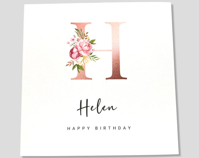 Personalised Birthday Card Pink Initial and Name Her