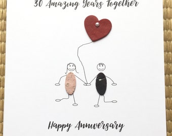 30th Anniversary Card, Pearl Gem, Leather Heart Balloon