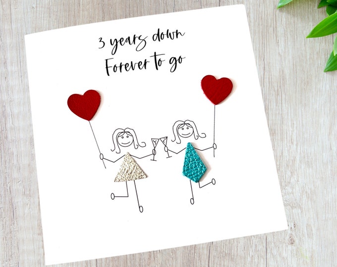 3rd Anniversary Card LGBT Leather Wedding Anniversary Wife Her Couple Friends