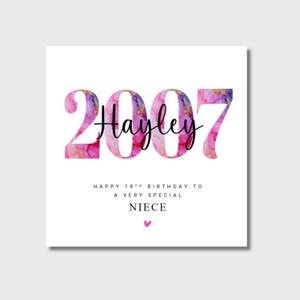 Carte d'anniversaire personnalisée 18e fille petite-fille amie soeur nièce 2007