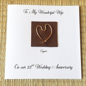 22e anniversaire de mariage carte cuivre anniversaire sa femme mari fait à la main au Royaume-Uni