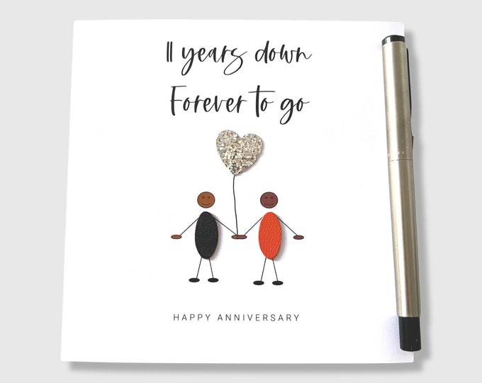 11th Wedding Anniversary Card 11 Years Down Ethnic Steel Anniversary Card Him Her Husband Wife