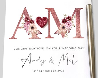 Wedding Card Personalised Pink