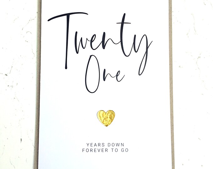 21st Anniversary Card Brass Wedding Anniversary 21 Years Down Wife Husband Him Her