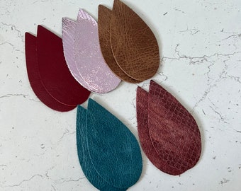 Leather Teardrop Earring Blanks 10 pcs 5 prs Metallic Pink Tan Teal