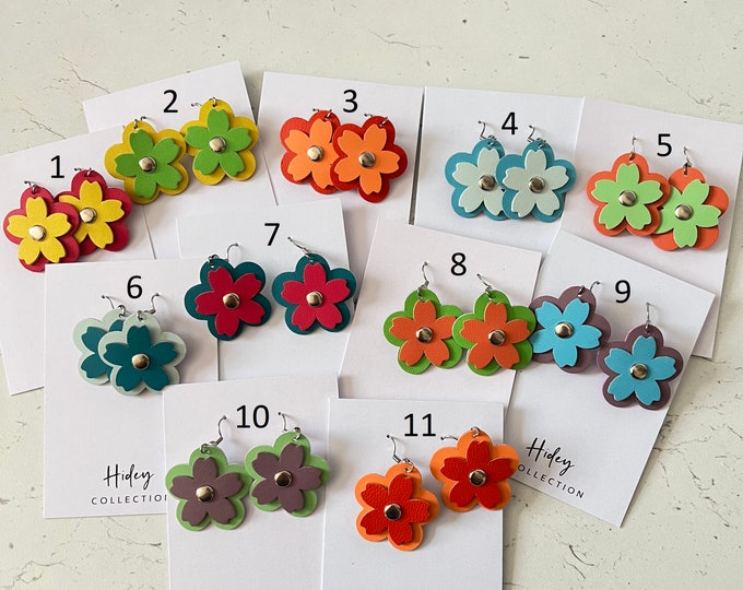 Leather Earrings Flower 2-Layer Festival Earrings Stainless Steel Festival