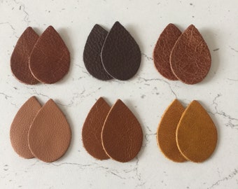 6 / 12 Pairs Leather Teardrop Earring Blanks Brown Tan Die Cut Shapes  12 / 24 Pieces