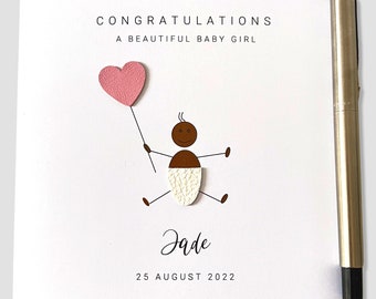 Ethnic Personalised Baby Girl Card Baby Boy New Arrival Congratulations Card
