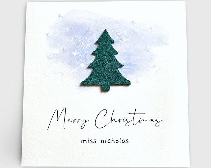 Personalised Christmas Card Teacher, Leather Christmas Tree