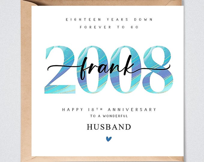 Personalised 18th Wedding Anniversary Card, 2008, for Him, Her