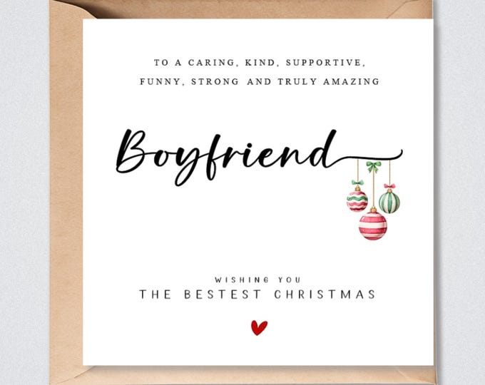 Boyfriend Christmas Card Green Red Baubles Xmas Card Partner