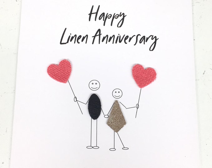 Linen Wedding Anniversary Card 4th Anniversary Couple Him Her Little People