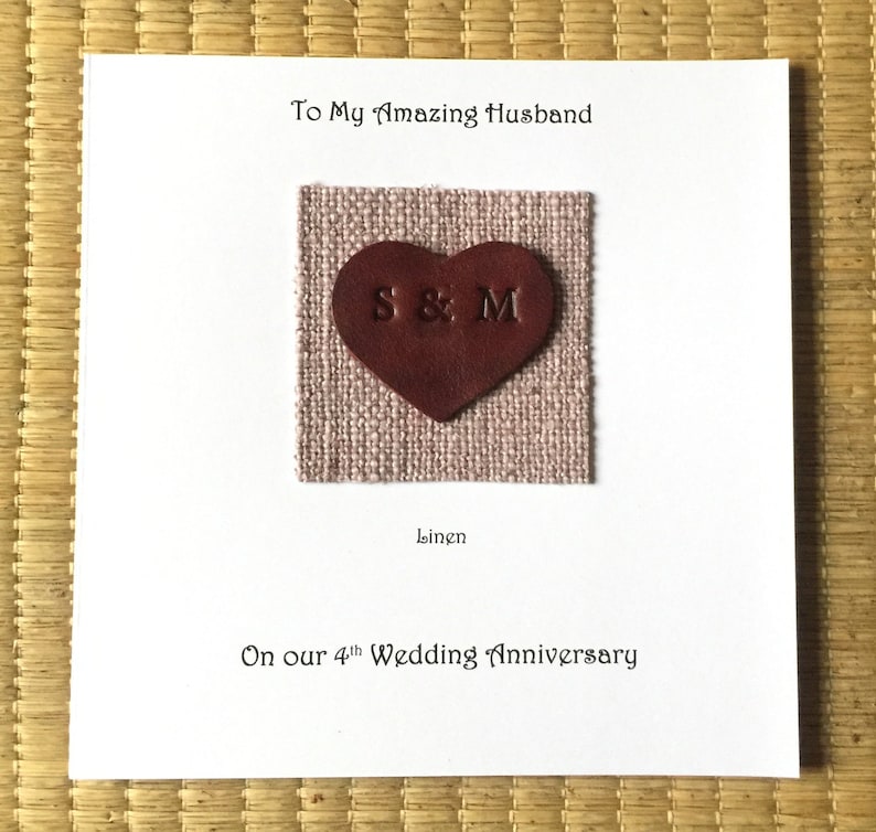 4th wedding anniversary card personalised linen