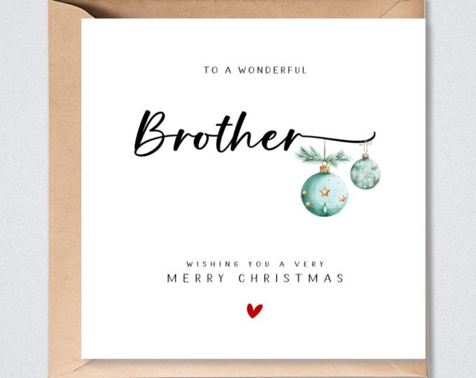 Brother Christmas Card Green Baubles Xmas Card Brother