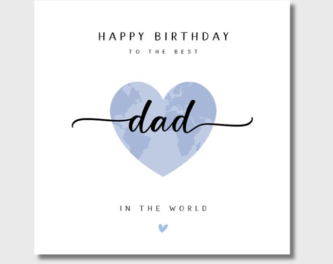 Dad Birthday Card Best Dad in the World Blue Map Daddy Papa Step Dad Brother Uncle Father