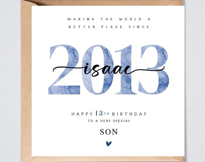 Personalised 13th Birthday Card, 2013, Son, Grandson, Nephew, Godson